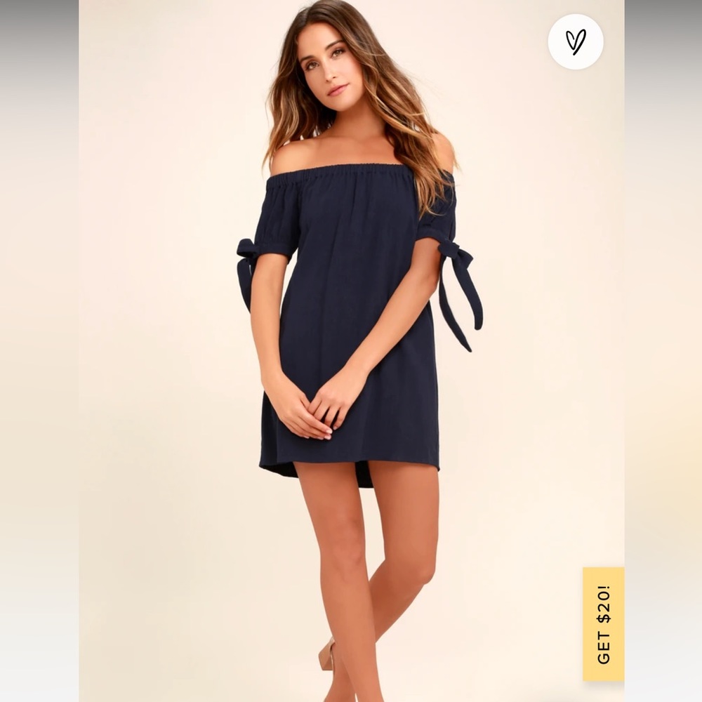 Lulu’s Al Fresco Evenings Navy Blue Off-the-Shoulder Dress